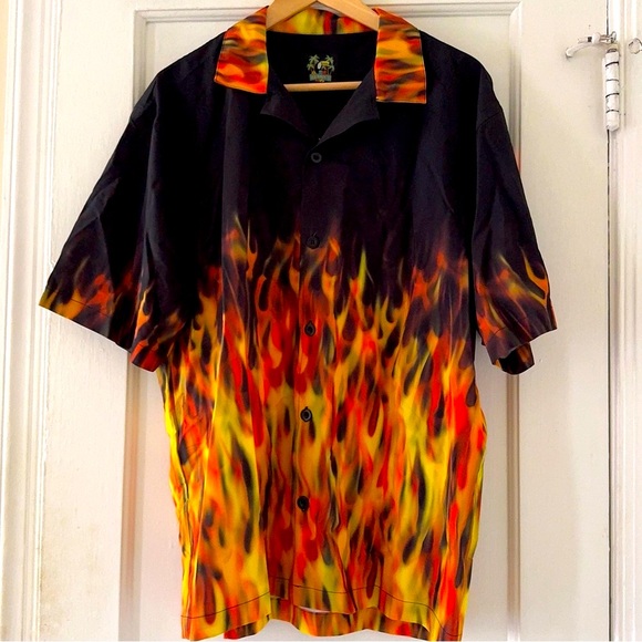 Benny’s Red Orange Flame  Men's Shirt Retro Bowling - Picture 3 of 12
